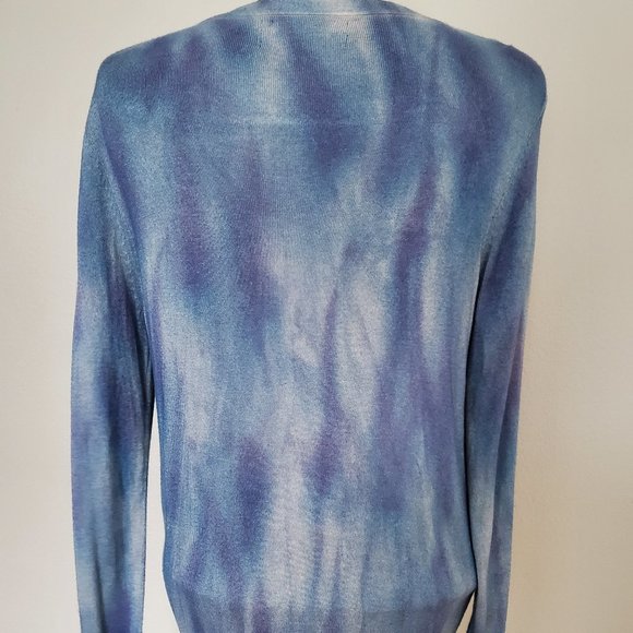 Soft lightweight Sweater navy blue gray purple stripe med L unisex striped dyed - Picture 4 of 5